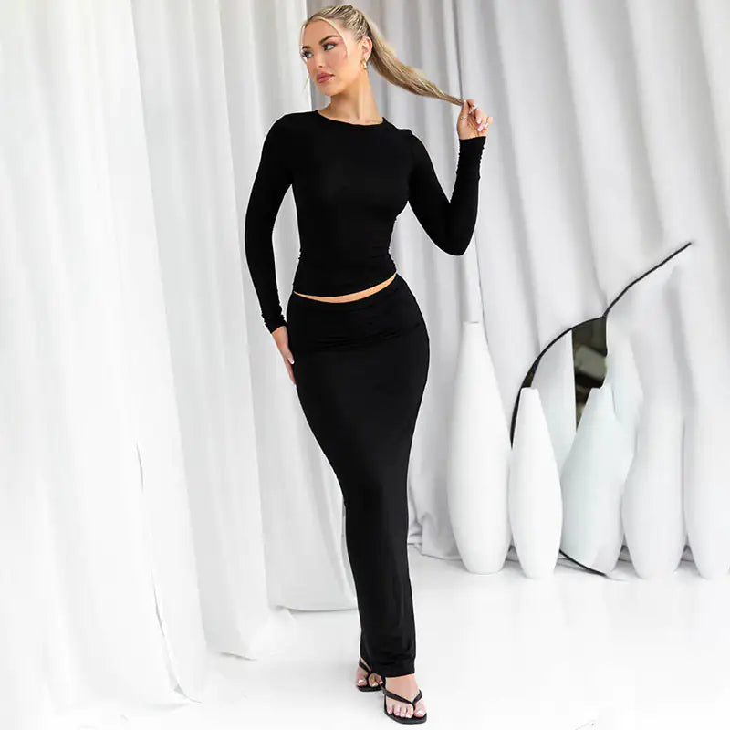 Long Sleeve Top Skirt Hottie Suit