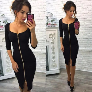 Elegance Zip-Front Pencil Dress